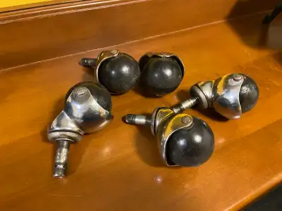 Vintage Round Ball and Chrome Furniture Wheels Casters. These are 2" Black round ball wheels, with c...