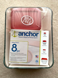 New ANCHOR HOCKING Glass Storage 8-Pc Set