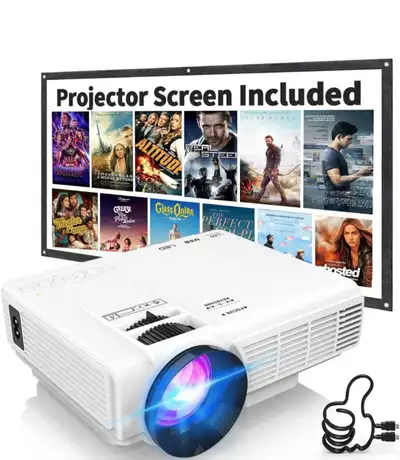 【Two-Way Bluetooth】 1080P Mini Projector with Projector Screen, 50% Zoom, Portable Outdoor Movie Pro...