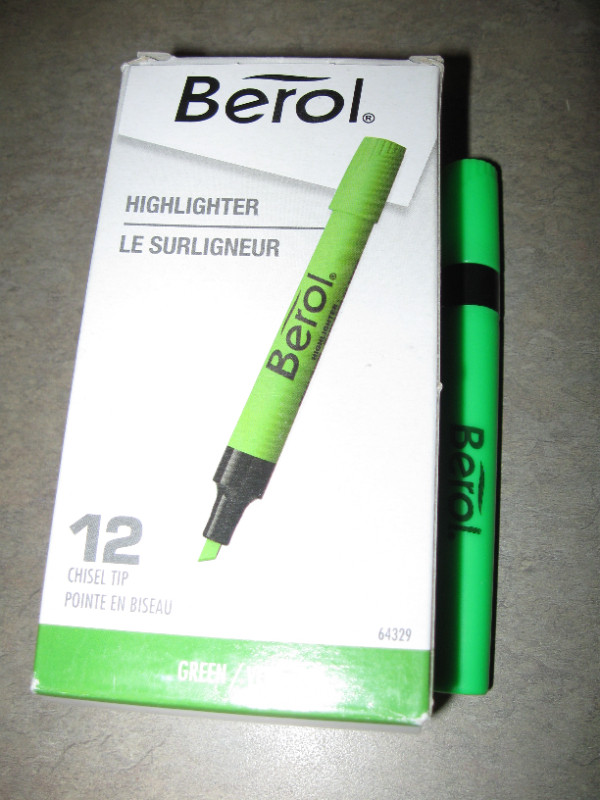 New Box of 12 Green Berol Chisel Tip Highlighters in Hobbies & Crafts in City of Halifax