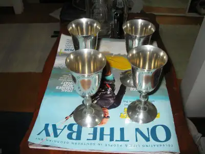 Metawa Holland Pewter Wine Goblets or Sherry Glasses, 4 oz, 5 inches tall, 2 inches dia, set of four...