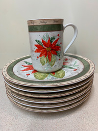 Christmas plates/mugs set of 6