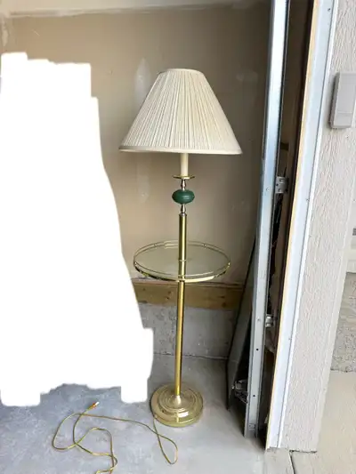 Vintage Gold Floor Lamp with Glass Shelf, View more
