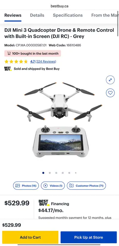 DJI Mini 3 Drone & Remote Control with Built-in Screen , View more