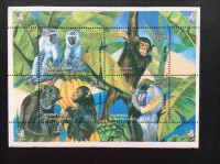 TIMBRE FEUILLET, IRAN 2004, SINGES, quatre timbres.
