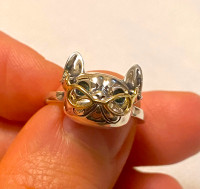 Pug with glasses cute sterling silver ring