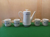Vintage MITEL ceramic coffee pot and 4 mugs