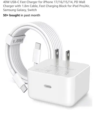 Brand new 40W USB-C fast charger, perfect for iPhones, iPads, Samsung Galaxy devices, and the Ninten...