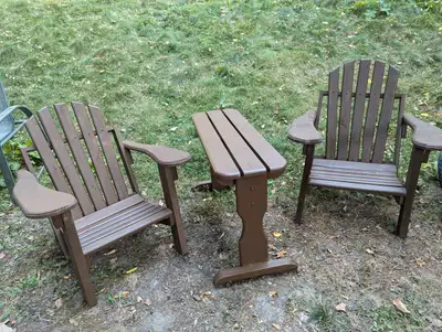 Adirondack Patio Chairs. Comes with Table. Solid Wood., View more