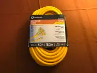 50ft Extension Cord - 3 Outlet Lighted - 12/3