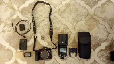 SHUTTER COUNT - 24, 674 Package includes ; -Sony A7iii camera body (great shape) -Neewer battery cha...