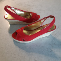 Red wedge summer shoes
