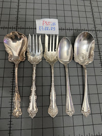 Antique/ Vintage silver plated serving salad spoons and forks, o