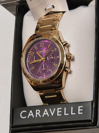 Bulova Caravelle Ladies Purple Dial Gold Toned Stainless Steel W