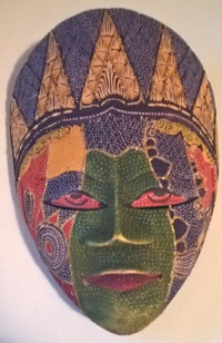 Hand Crafted Wood Batik Mask Indonesian Style Art