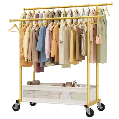 Clothes Rack, Double Rods Clothing Rack with Storage Bag , View more
