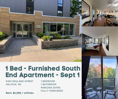 South End Halifax | 1 Bedroom| Underground Parking extra Fully Furnished Students Welcome - Septembe...