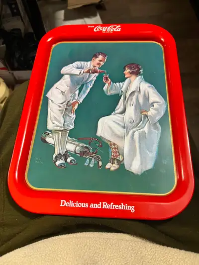 1973 Coca-Cola Metal Tray Re edition of 1926 Golfing Couple Fred, View more