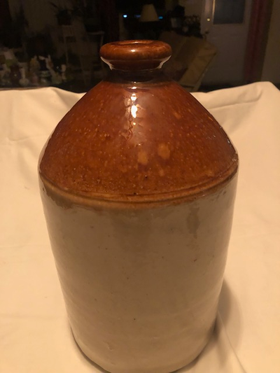 VINTAGE TWO-TONED STONEWARE JUG, View more
