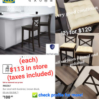 2 SolidWood IKEA INGOLF Kitchen Island BarStools/Chairs+Cushions