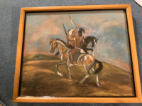 Circa 1920 Pastel Ptg of Two Indigenous Riders by Artist Bissett