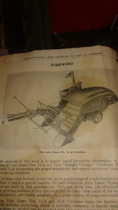 Antique owners manual for john deere combines