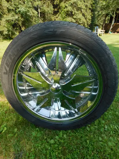 For Sale Set of 4 Ultra Chrome Spinner Rims and Set of 4 Hankook Ventus S/T Low Pro Tires Tire Size...