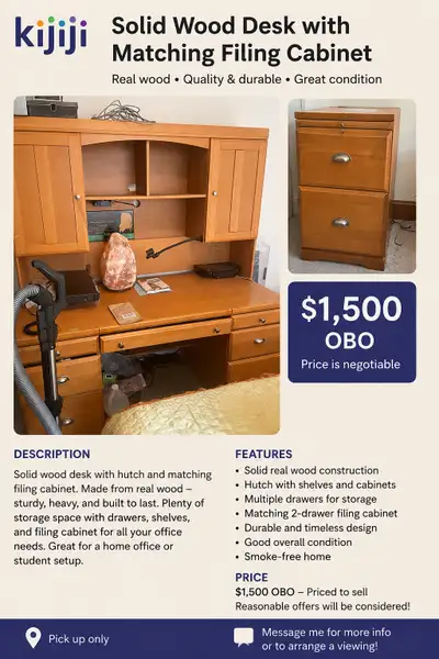 BEAUTIFUL SOLID WOOD DESK, View more