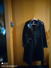Manteau d'hiver Unisex gothique noir avec cuir : Punk Rave