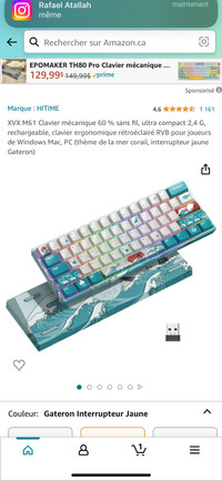 Custom Sans fil XVX M61 60% gaming keyboard ( switch jaunes et B