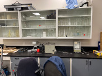 Lab glassware and lab benches and cabinetry