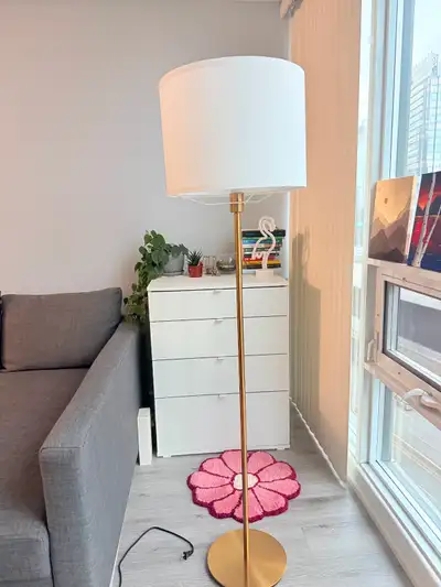 SKAFTET Floor lamp base (brass) + RINGSTA Lamp shade (white), View more