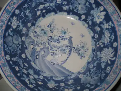 Pair Of 10” Chinese Decorative Bowls琺瑯彩瓷 藍釉 大碗（一對）, View more