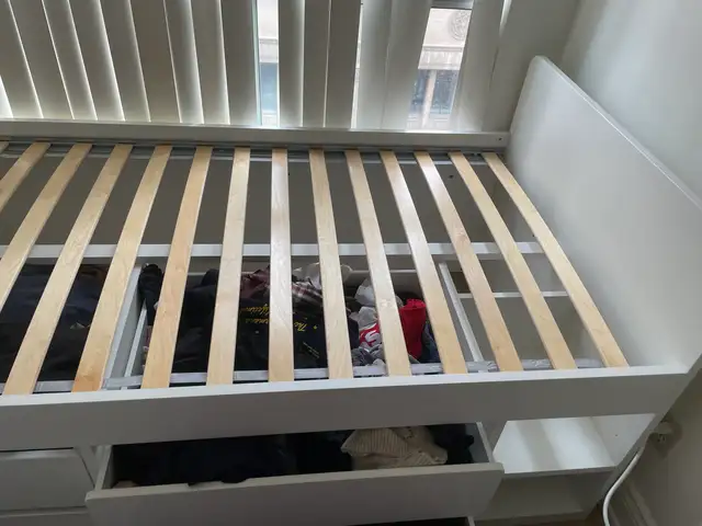 White Twin Bed from Ikea (SLAKT) with drawers in Beds & Mattresses in Oakville / Halton Region - Image 5