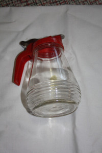 Vintage Glass & Red Syrup Bottle