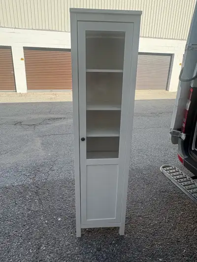 Free delivery used White tall storage cabinet with glass door, View more