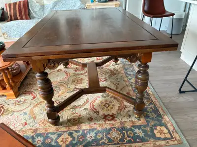 1940s walnut dining room table - 2 raisable leafs, View more