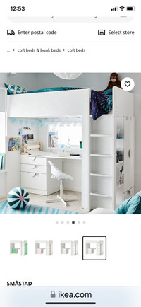 Kids bunk bed with desk and drawers. 