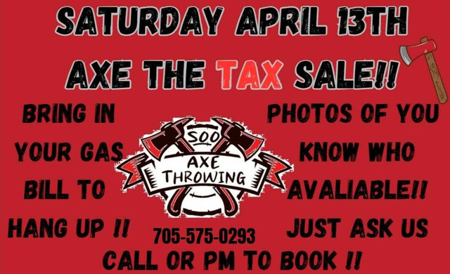 Soo Axe throwing promotions saturday in Activities & Groups in Sault Ste. Marie