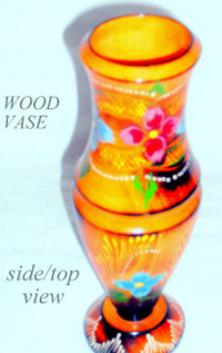 Hand-made painted/carved wood vase 8.75x3” floral décor, sealed