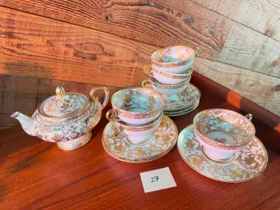 Rare Antique Nippon Hand-painted Gold Bone China Tea Set, View more