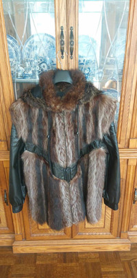 Raccoon/muskrat  fur  hooded  jacket