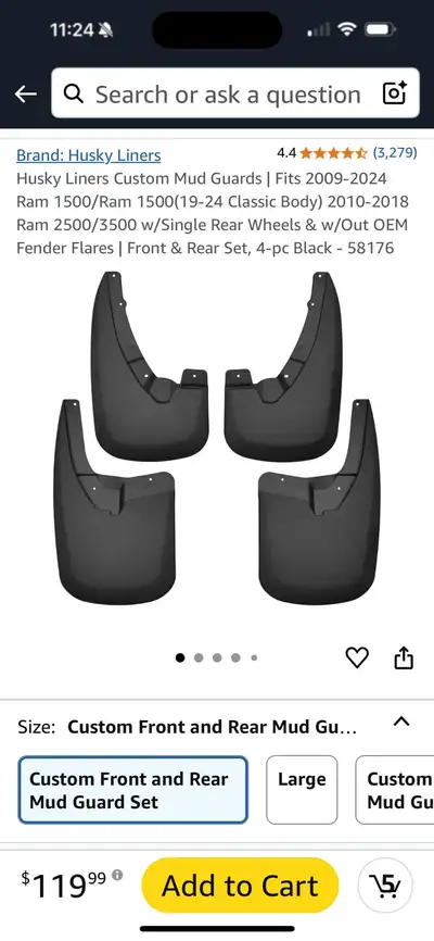 Mud guards for Ram pick up truck without fender flairs. Bought in error off Amazon. Too late to retu...