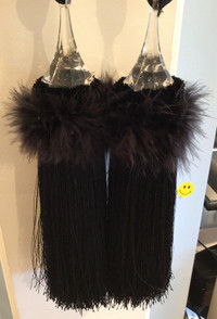 Black Crepe-Fur-Fringe-Acrylic Curtain Tie Backs-NEW