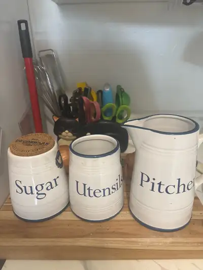set of 3 kitchen storage - utensils, sugar and pitcher, View more