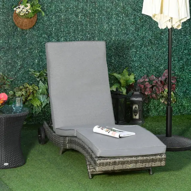 Outdoor Adjustable Wicker Chaise Lounge Chair with Cushion  in Patio & Garden Furniture in Markham / York Region - Image 7