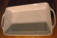 Brand new white porcelain baking dish with handles
