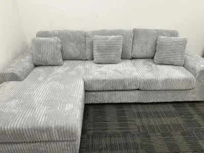 Sectional thick coudroy sofa with reversible chaise back in stoc, View more