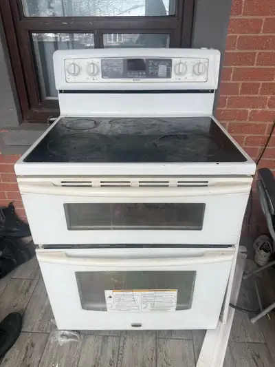 Maytag electric double-oven range in white, View more