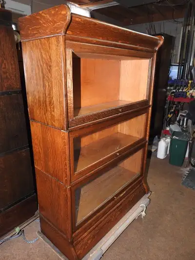 antique barrister bookcase 3 glass levels medium oak colour, View more